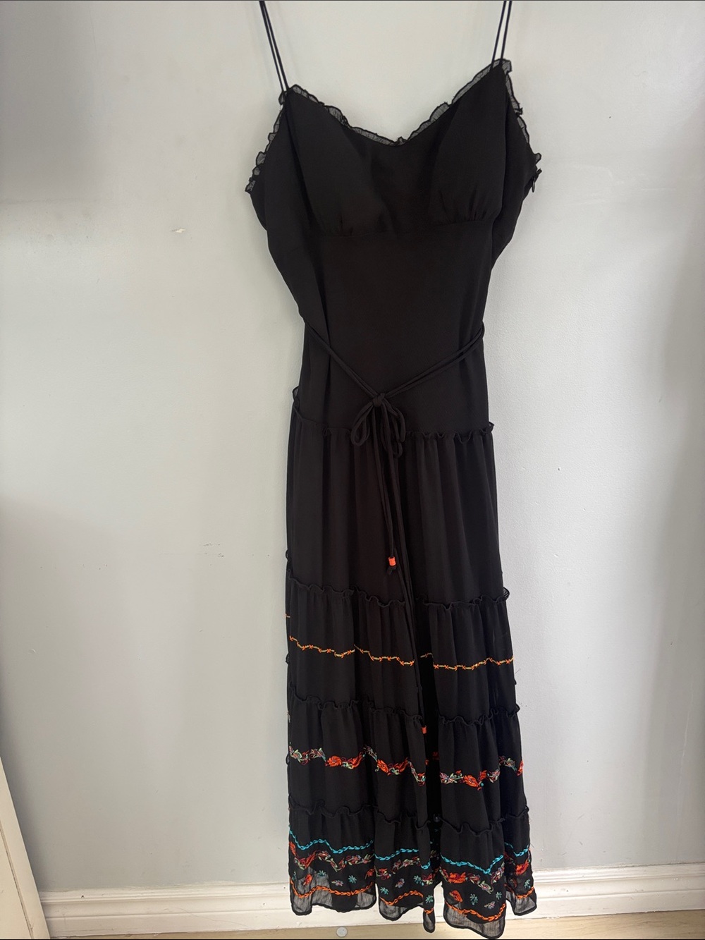 Jessica Howard Black Maxi Dress with Multicolor Embroidered Hem